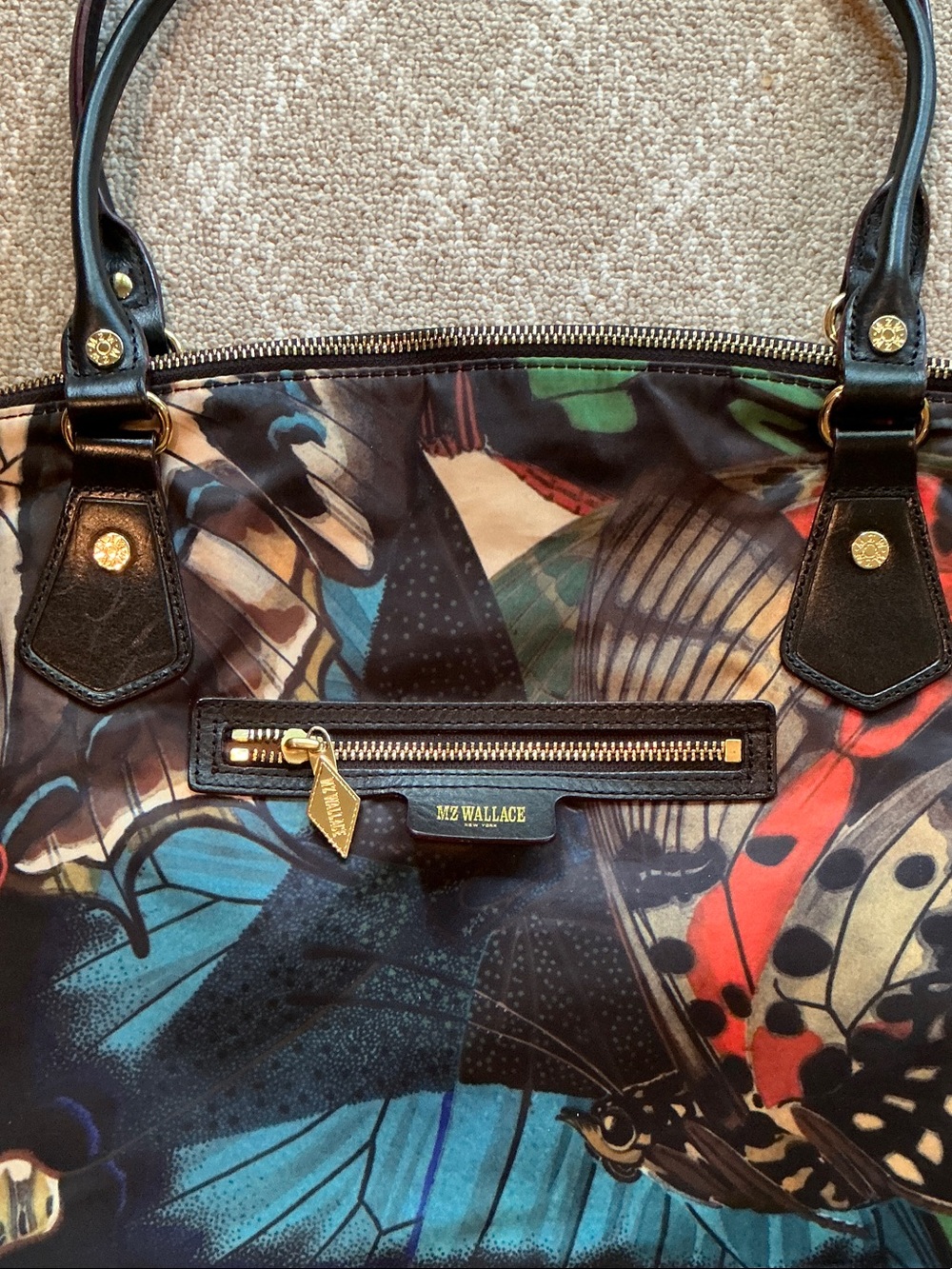 MZ Wallace Black Multicolor Butterfly Print Tote including Wristlet - Picture 2 of 13
